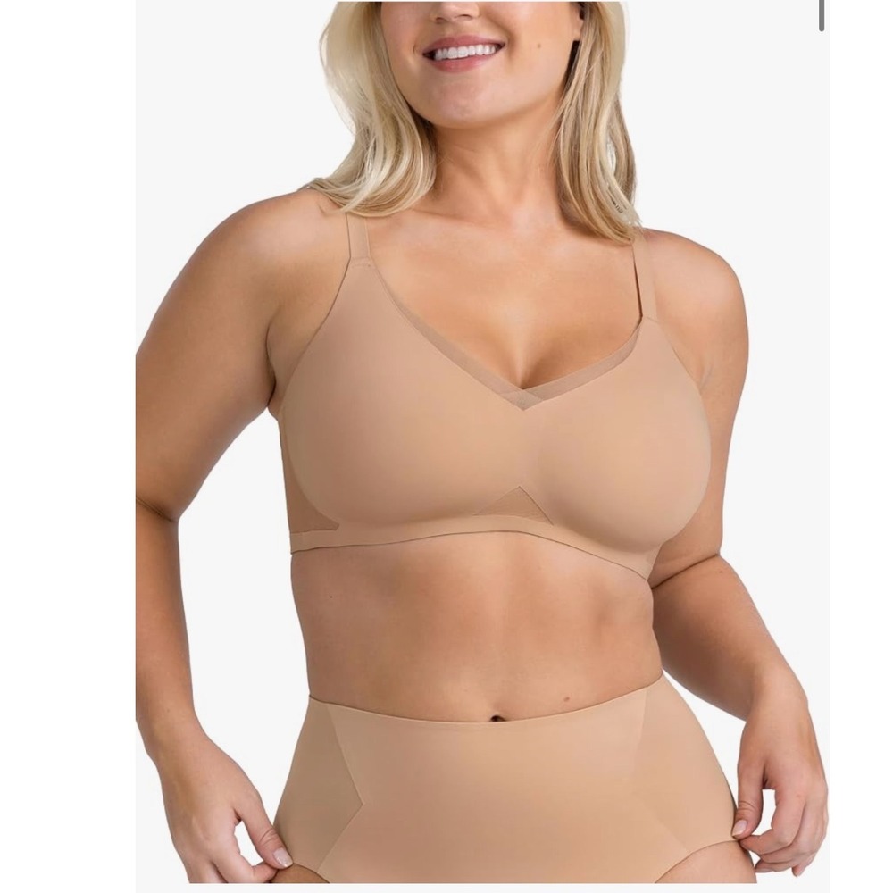 Honeylove Crossover Bra Women 34DDD Tan Excellent Wireless Mesh LWBR0303